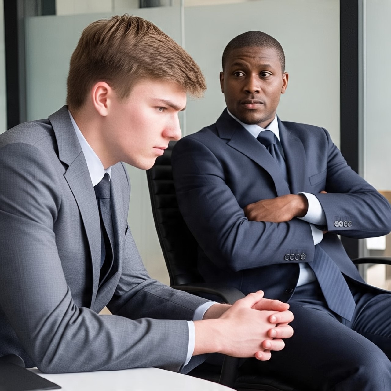 Two young men waiting to get interviewed